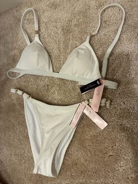 🆕 Victoria's Secret White Triangle Bikini with Gold Accents